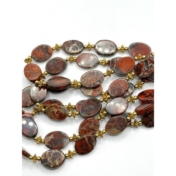 Beautiful Oval Flat Jasper Beaded Necklace 41” - Picture 4 of 5